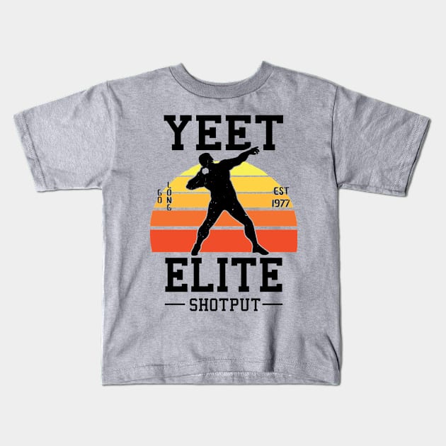 Yeet Elite Shotput Retro Track N Field Athlete Kids T-Shirt by atomguy